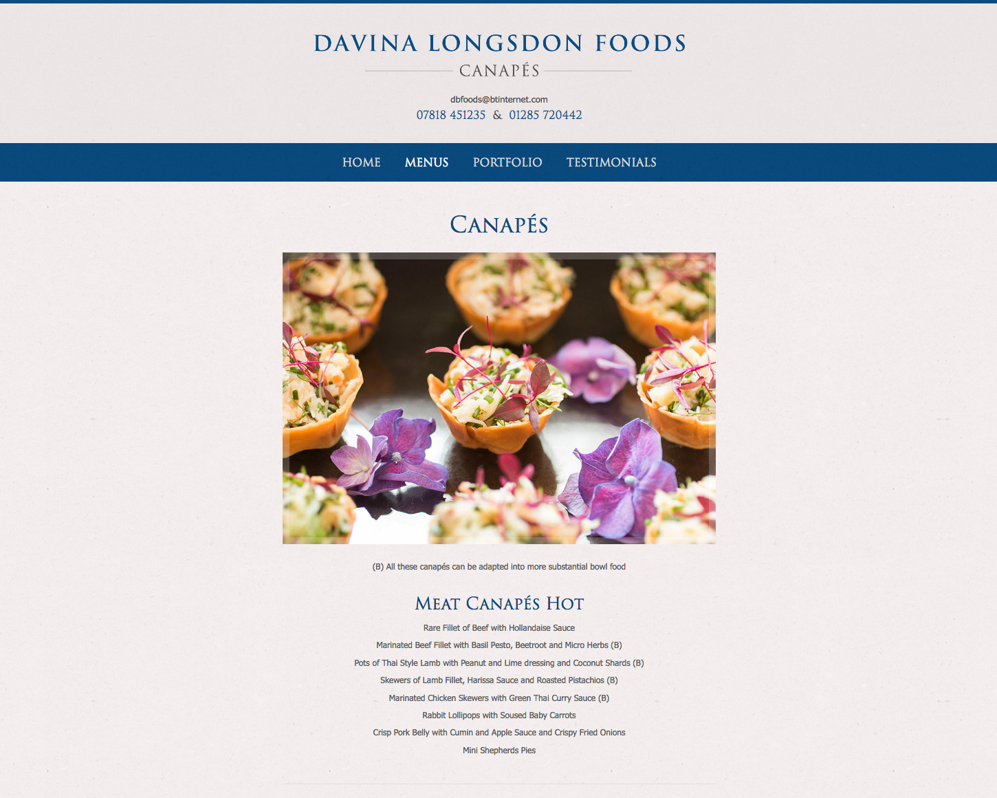 Davina Longsdon Foods website