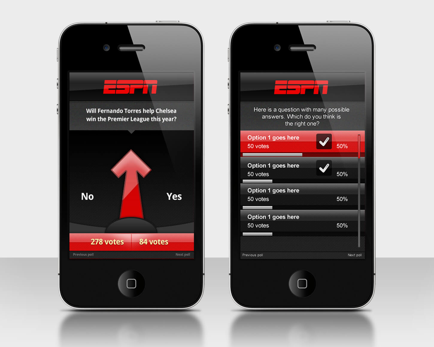 ESPN Voting app UI