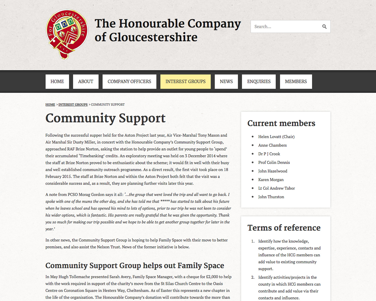 The Honourable Company of Gloucestershire website