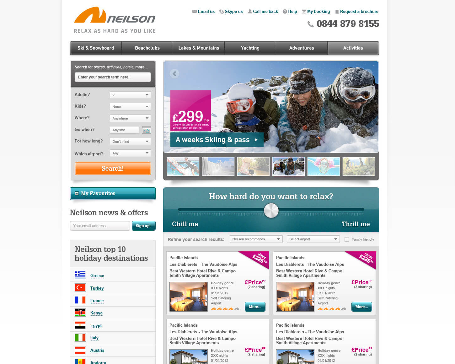 Neilson Holidays website homepage